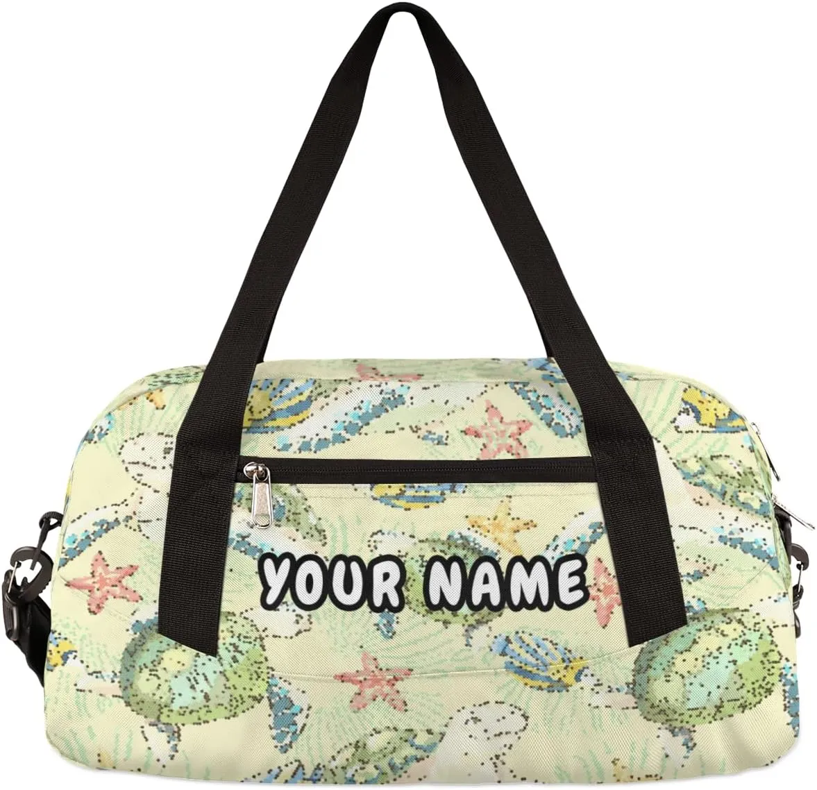 Sea Turtle Starfish Personalized Kids Duffel Bag for Girls Boys, Sea Turtle Debris Custom Name Dance Bag Overnight Small Duffel Bag Carry On Sports Travel Bag for School Practice Gymnastics Ballet