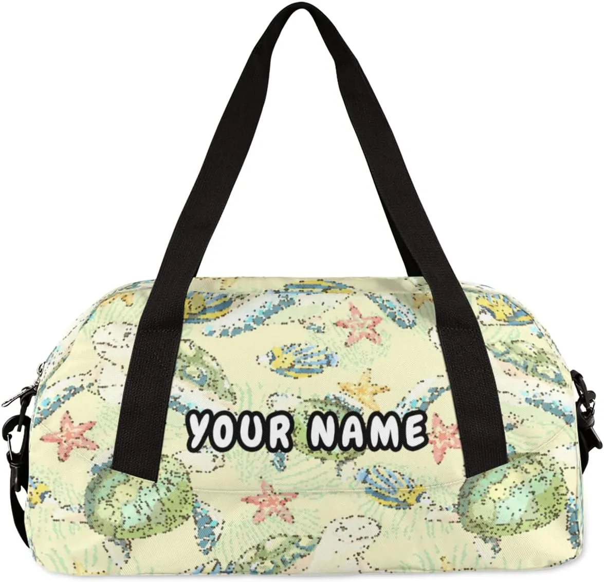 Sea Turtle Starfish Personalized Kids Duffel Bag for Girls Boys, Sea Turtle Debris Custom Name Dance Bag Overnight Small Duffel Bag Carry On Sports Travel Bag for School Practice Gymnastics Ballet
