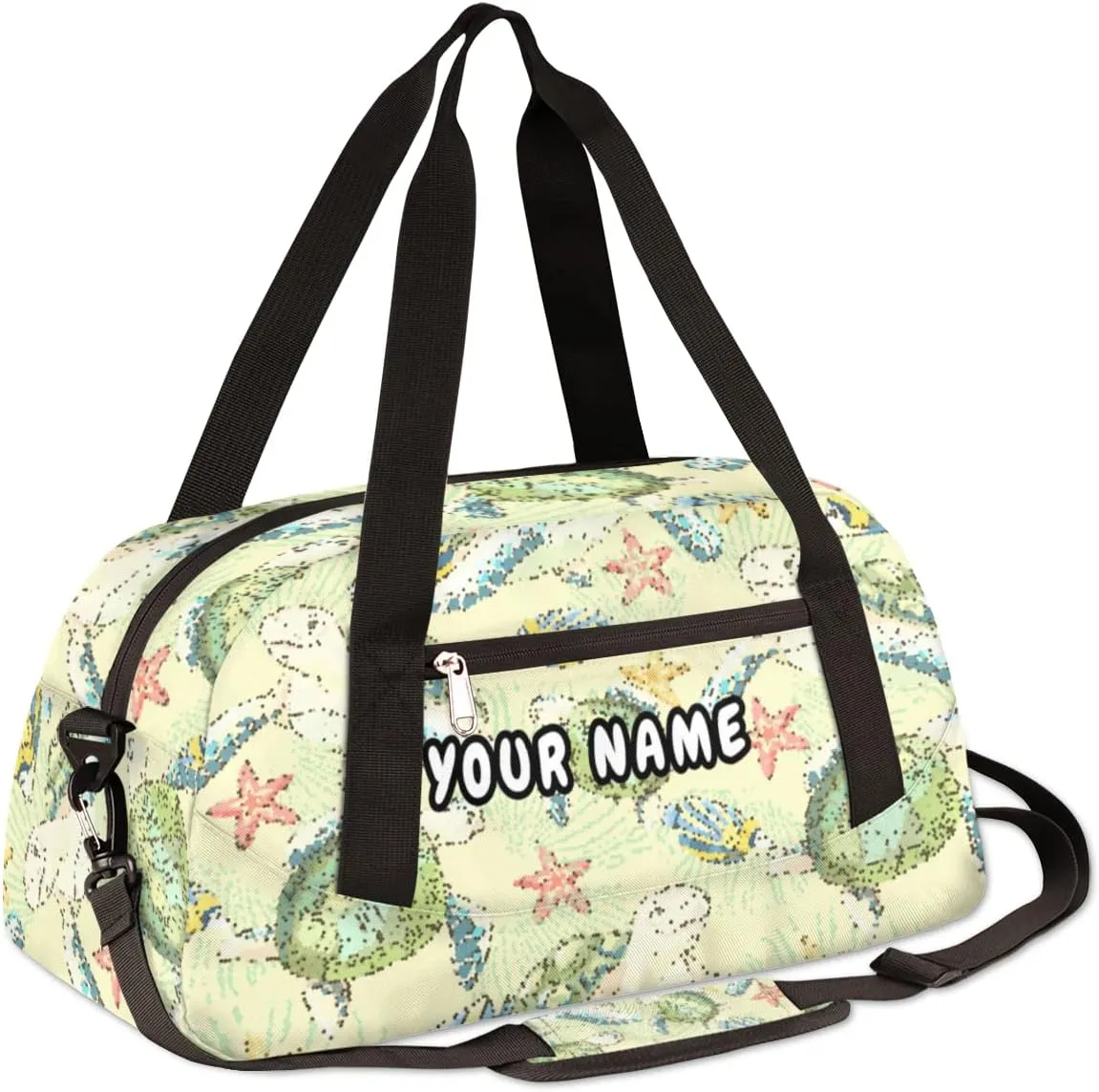 Sea Turtle Starfish Personalized Kids Duffel Bag for Girls Boys, Sea Turtle Debris Custom Name Dance Bag Overnight Small Duffel Bag Carry On Sports Travel Bag for School Practice Gymnastics Ballet
