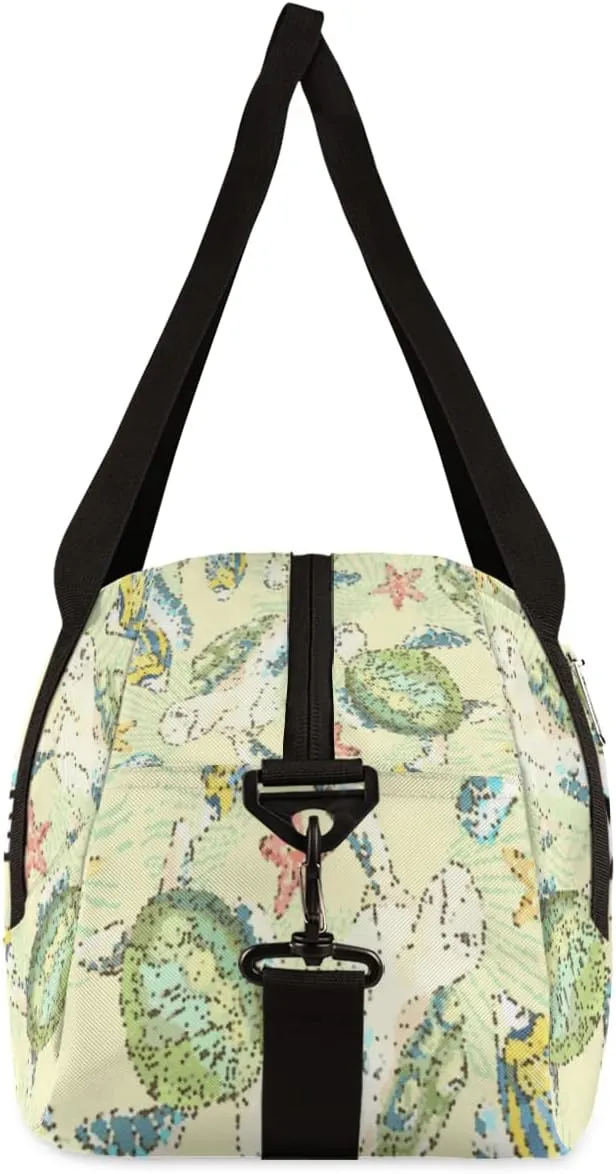 Sea Turtle Starfish Personalized Kids Duffel Bag for Girls Boys, Sea Turtle Debris Custom Name Dance Bag Overnight Small Duffel Bag Carry On Sports Travel Bag for School Practice Gymnastics Ballet