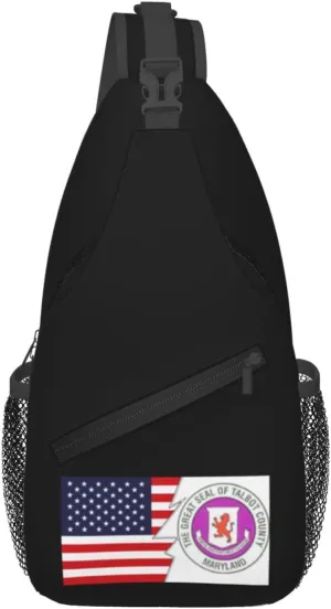 Seal Of Talbot County, Maryland And America Crossbody Bags For Women Men Chest Backpack Gym Shoulder Bag Travel Outdoor Sports Casual Crossbody Bags