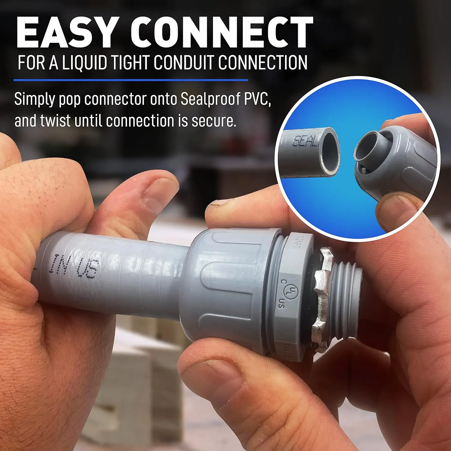 Sealproof 3/4-Inch Non-metallic Liquid-Tight Conduit and Connector Kit, 25 Foot Made in USA Flexible Electrical Conduit Type B with 4 Straight and 2 90-Degree Conduit Connector Fittings, 3/4" Dia