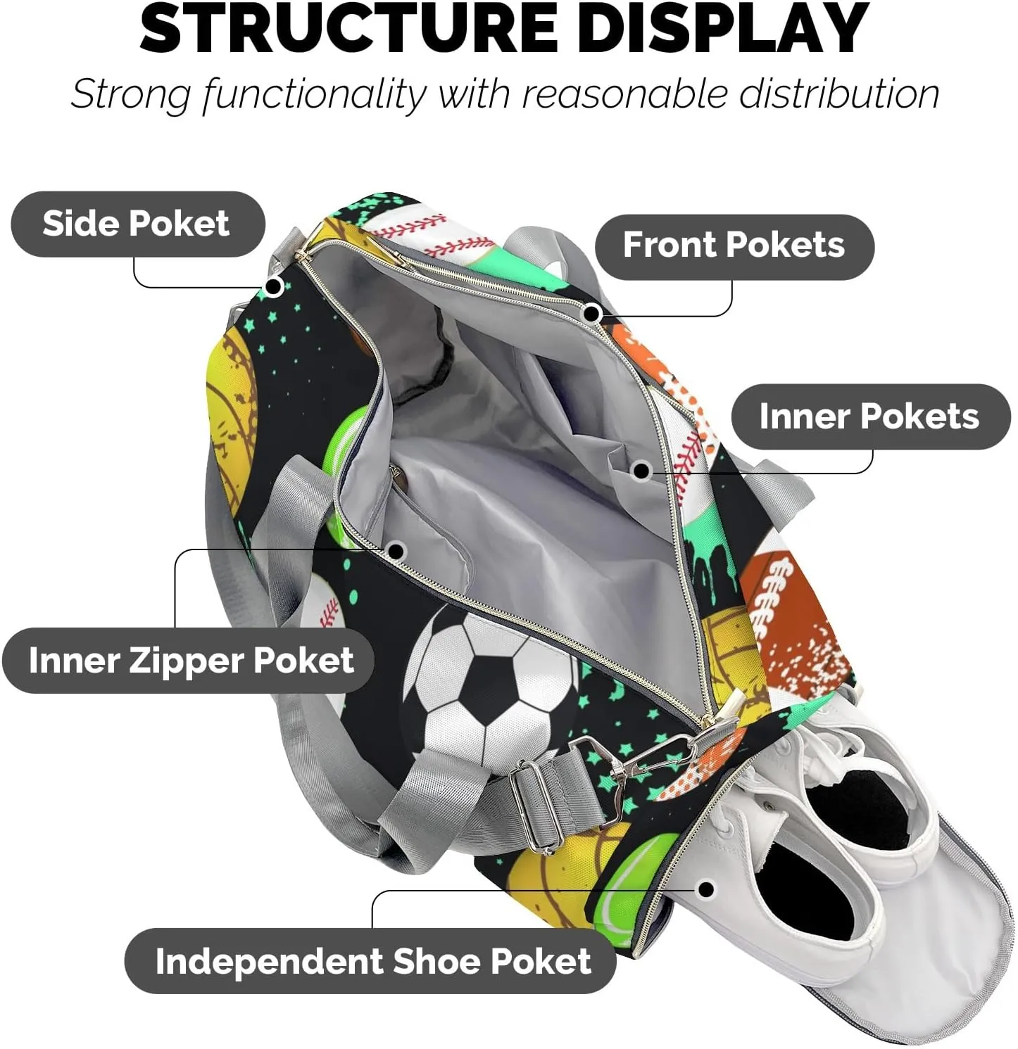Seamless Sport Balls Personalized Travel Duffel Bag Custom Waterproof Overnight Bag for Gym Sport Swim Bags Travel Assistant