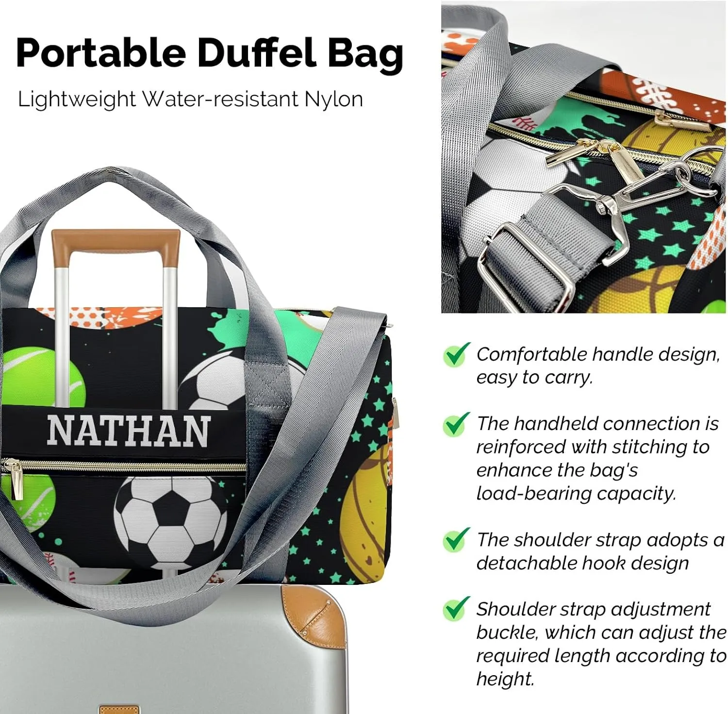 Seamless Sport Balls Personalized Travel Duffel Bag Custom Waterproof Overnight Bag for Gym Sport Swim Bags Travel Assistant