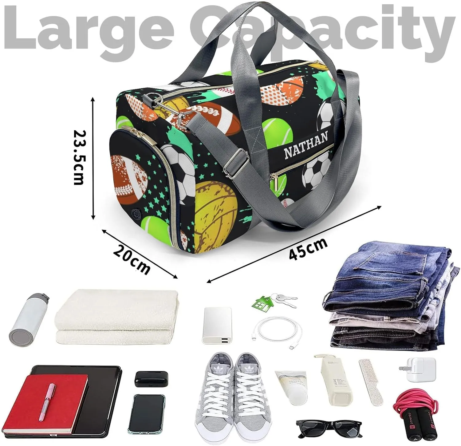 Seamless Sport Balls Personalized Travel Duffel Bag Custom Waterproof Overnight Bag for Gym Sport Swim Bags Travel Assistant