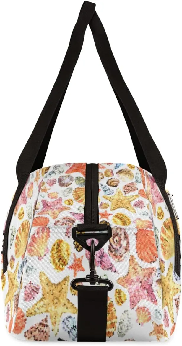Seashell Starfish Personalized Kids Duffel Bag for Girls, Seashell Debris Custom Name Dance Bag Overnight Small Duffel Bag Carry On Weekend Sports Travel Bag for School Practice Gymnastics Ballet