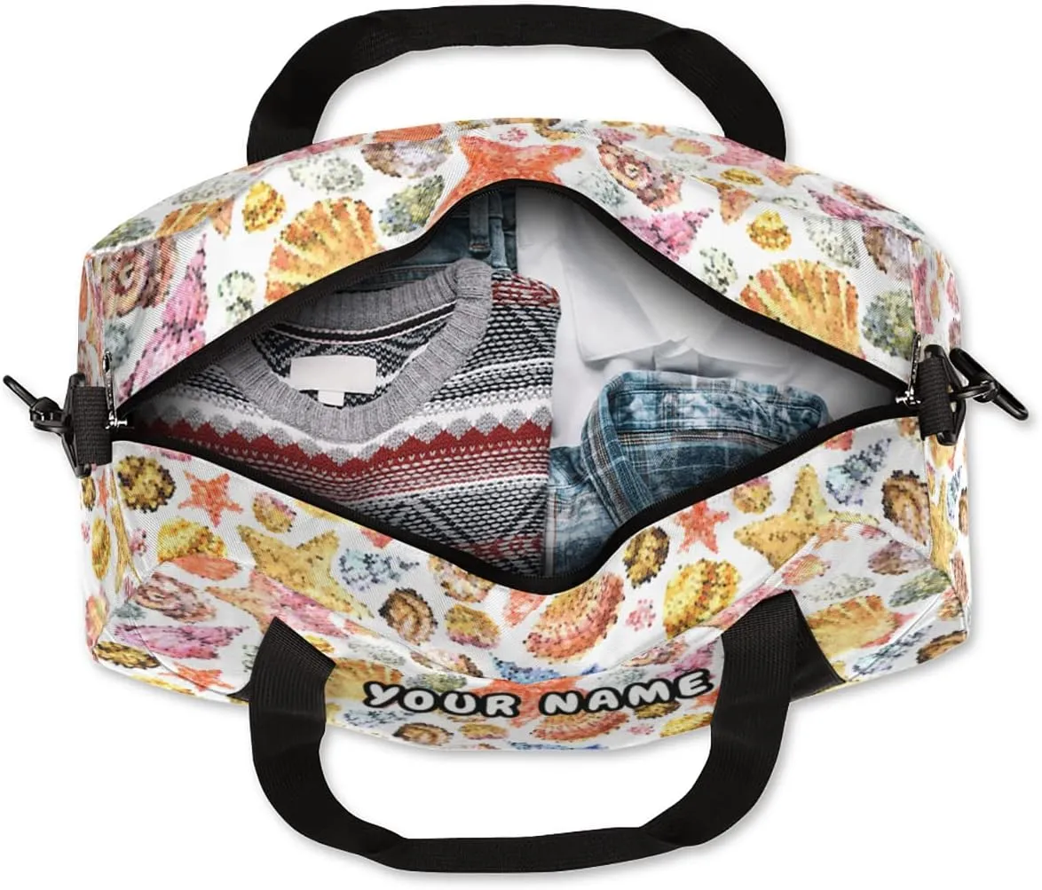 Seashell Starfish Personalized Kids Duffel Bag for Girls, Seashell Debris Custom Name Dance Bag Overnight Small Duffel Bag Carry On Weekend Sports Travel Bag for School Practice Gymnastics Ballet
