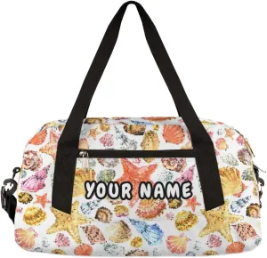 Seashell Starfish Personalized Kids Duffel Bag for Girls, Seashell Debris Custom Name Dance Bag Overnight Small Duffel Bag Carry On Weekend Sports Travel Bag for School Practice Gymnastics Ballet