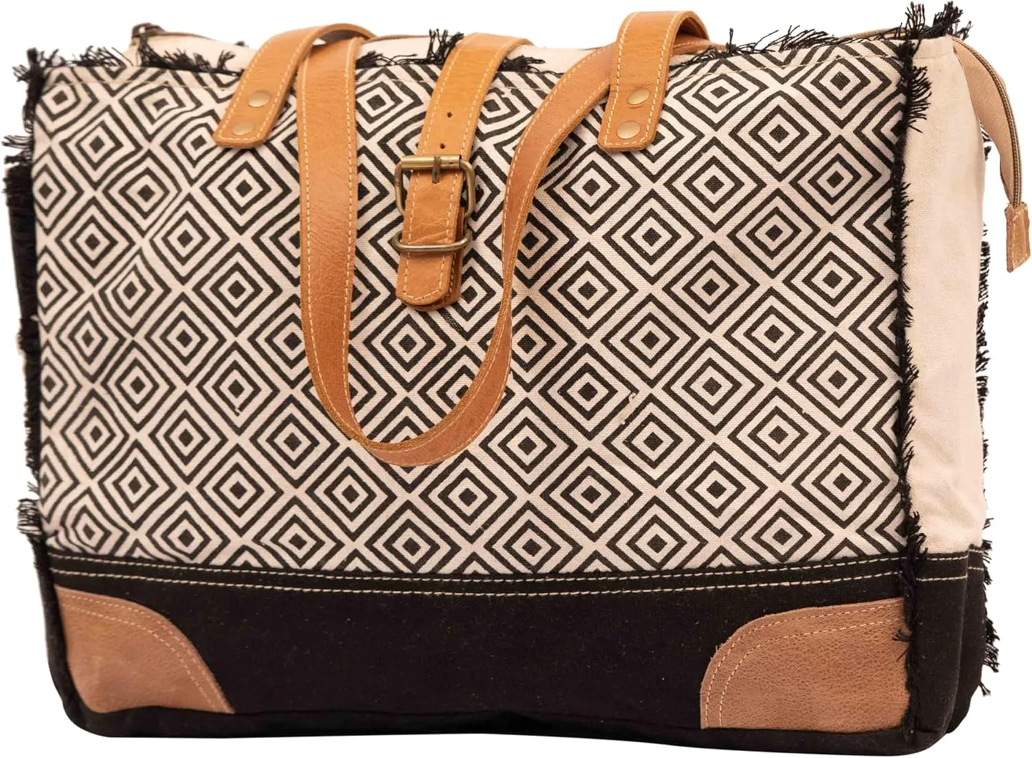 SEL de MER Upcycled Canvas & Leather Shoulder Bag, Tote Handbag for Women