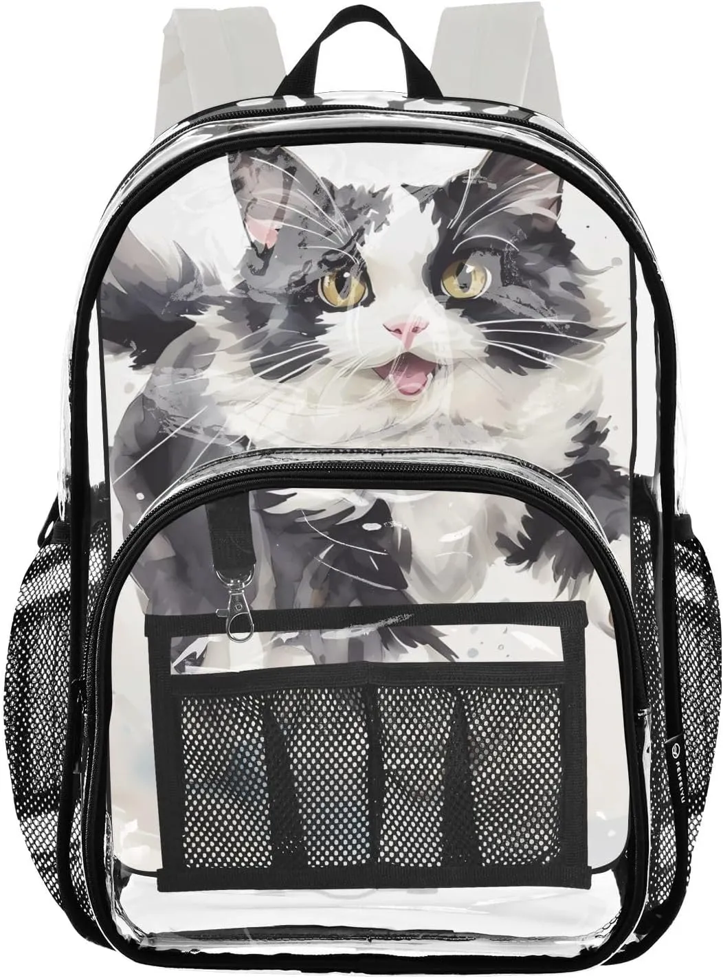 senya Transparent School Bag Excited Cat Travel Backpack With Water-Resistant PVC Plastic Clear Bagpack