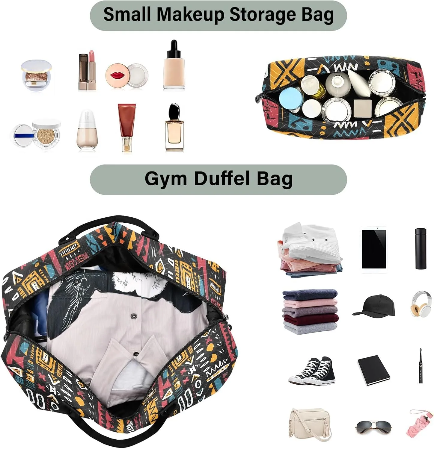 senya Weekender Bags Travel Duffel Gym Bag African Geometric Print Carry on Overnight Tote Bag with Toiletry Bag for Airplane Travel Trip Gym Yoga, g366803672p1006c1071s2442