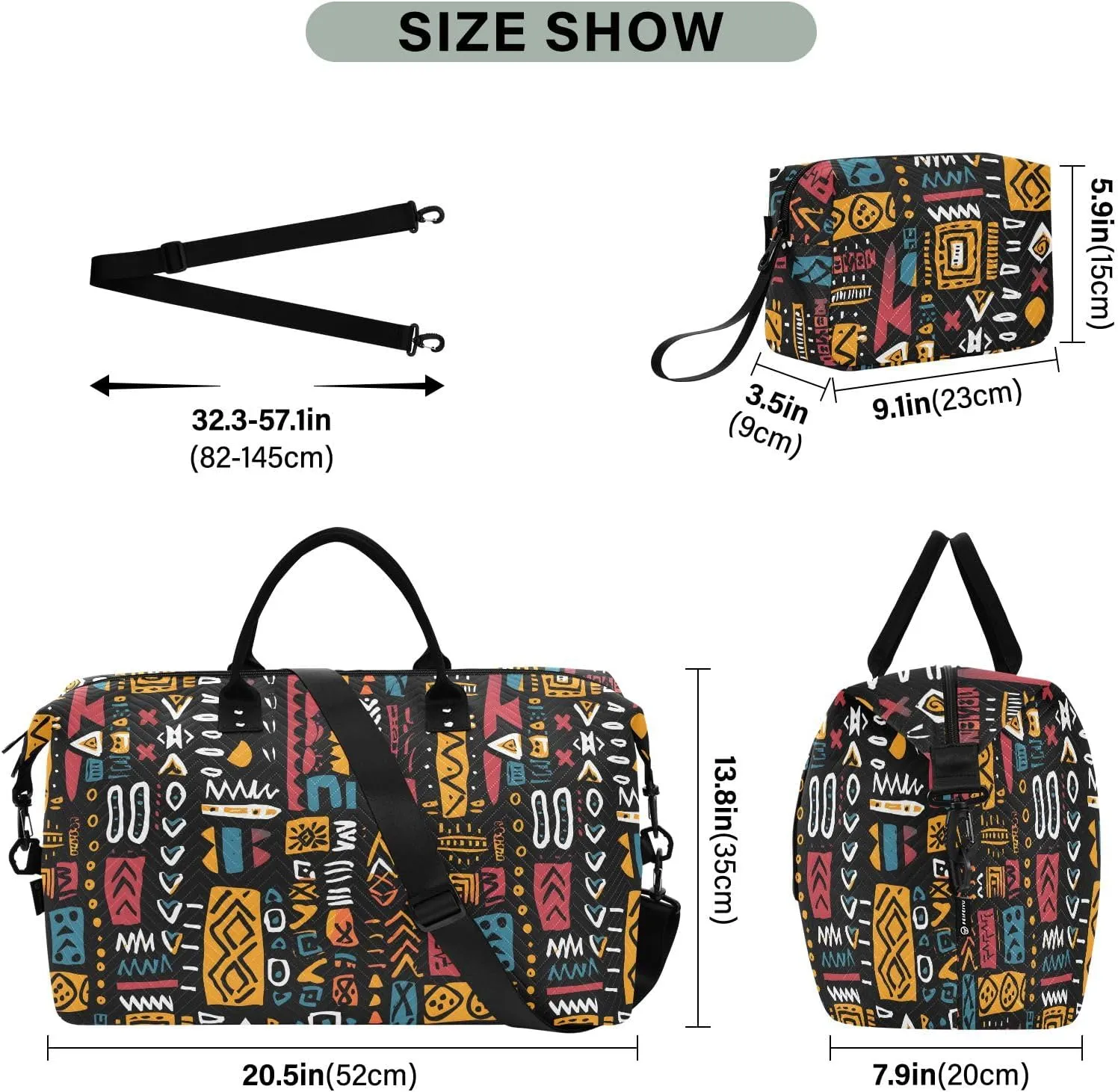 senya Weekender Bags Travel Duffel Gym Bag African Geometric Print Carry on Overnight Tote Bag with Toiletry Bag for Airplane Travel Trip Gym Yoga, g366803672p1006c1071s2442
