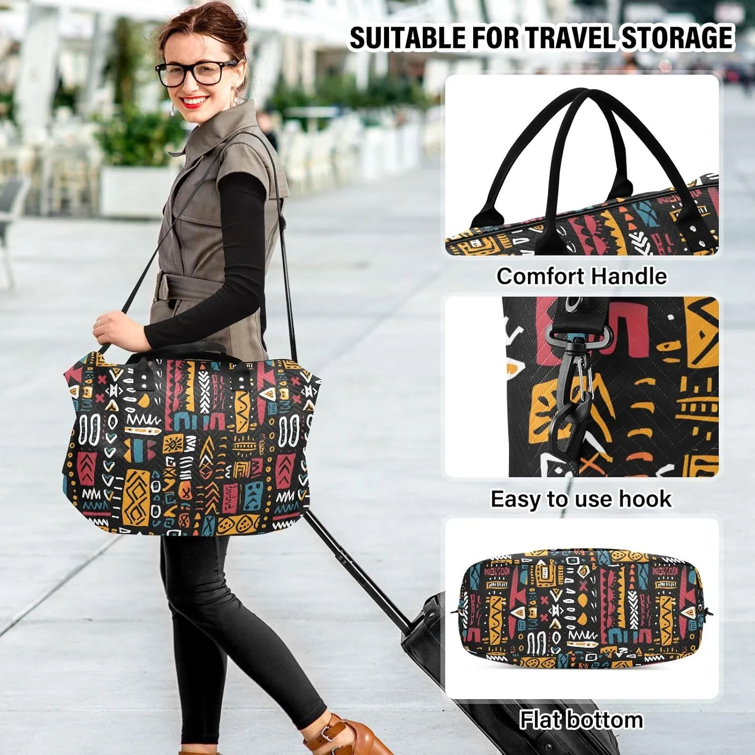 senya Weekender Bags Travel Duffel Gym Bag African Geometric Print Carry on Overnight Tote Bag with Toiletry Bag for Airplane Travel Trip Gym Yoga, g366803672p1006c1071s2442