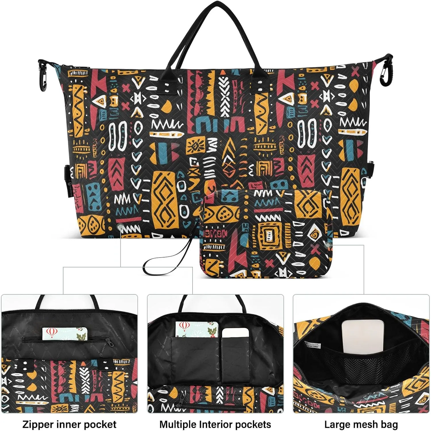 senya Weekender Bags Travel Duffel Gym Bag African Geometric Print Carry on Overnight Tote Bag with Toiletry Bag for Airplane Travel Trip Gym Yoga, g366803672p1006c1071s2442