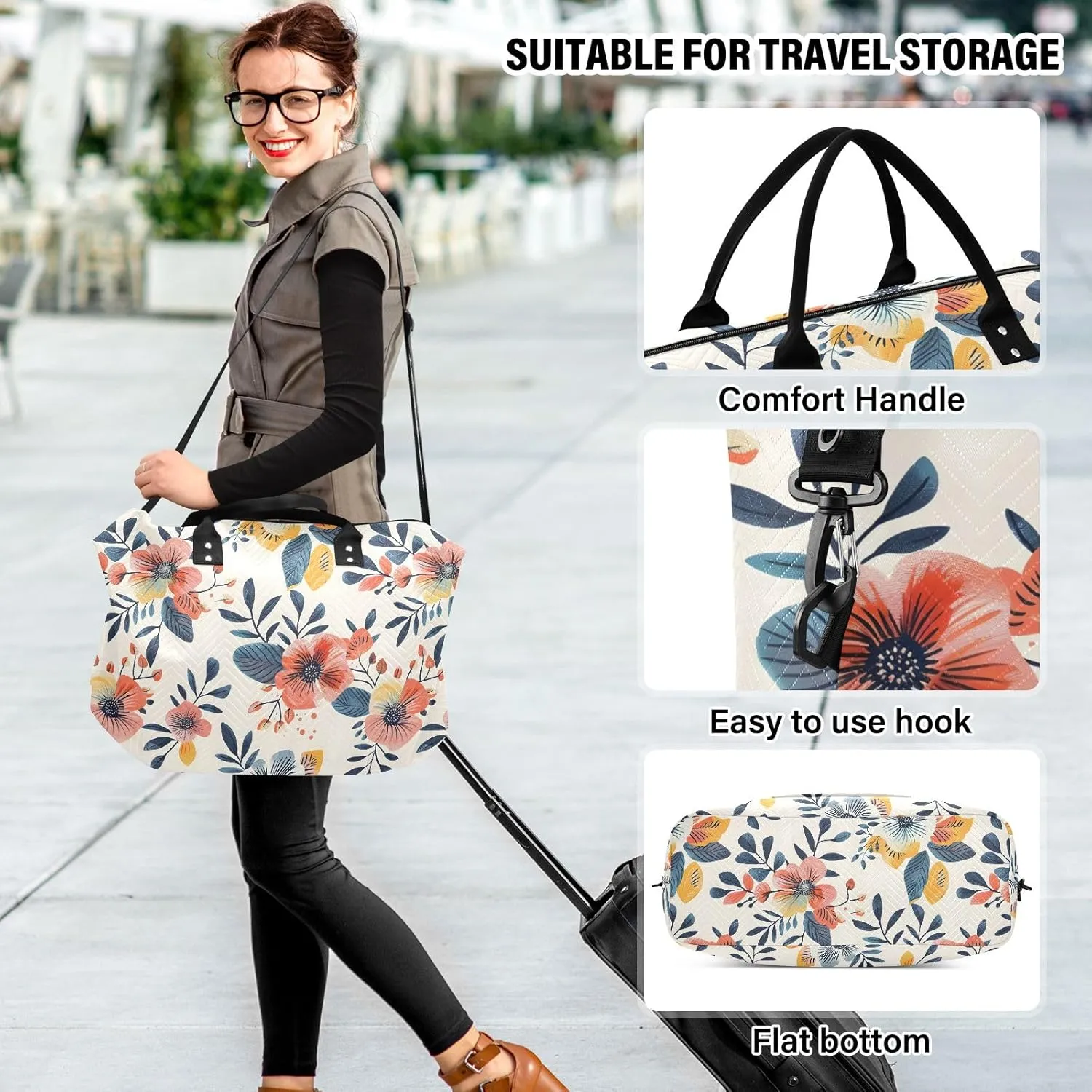 senya Weekender Bags Travel Duffel Gym Bag Florals Vintage Carry on Overnight Tote Bag with Toiletry Bag for Airplane Travel Trip Gym Yoga
