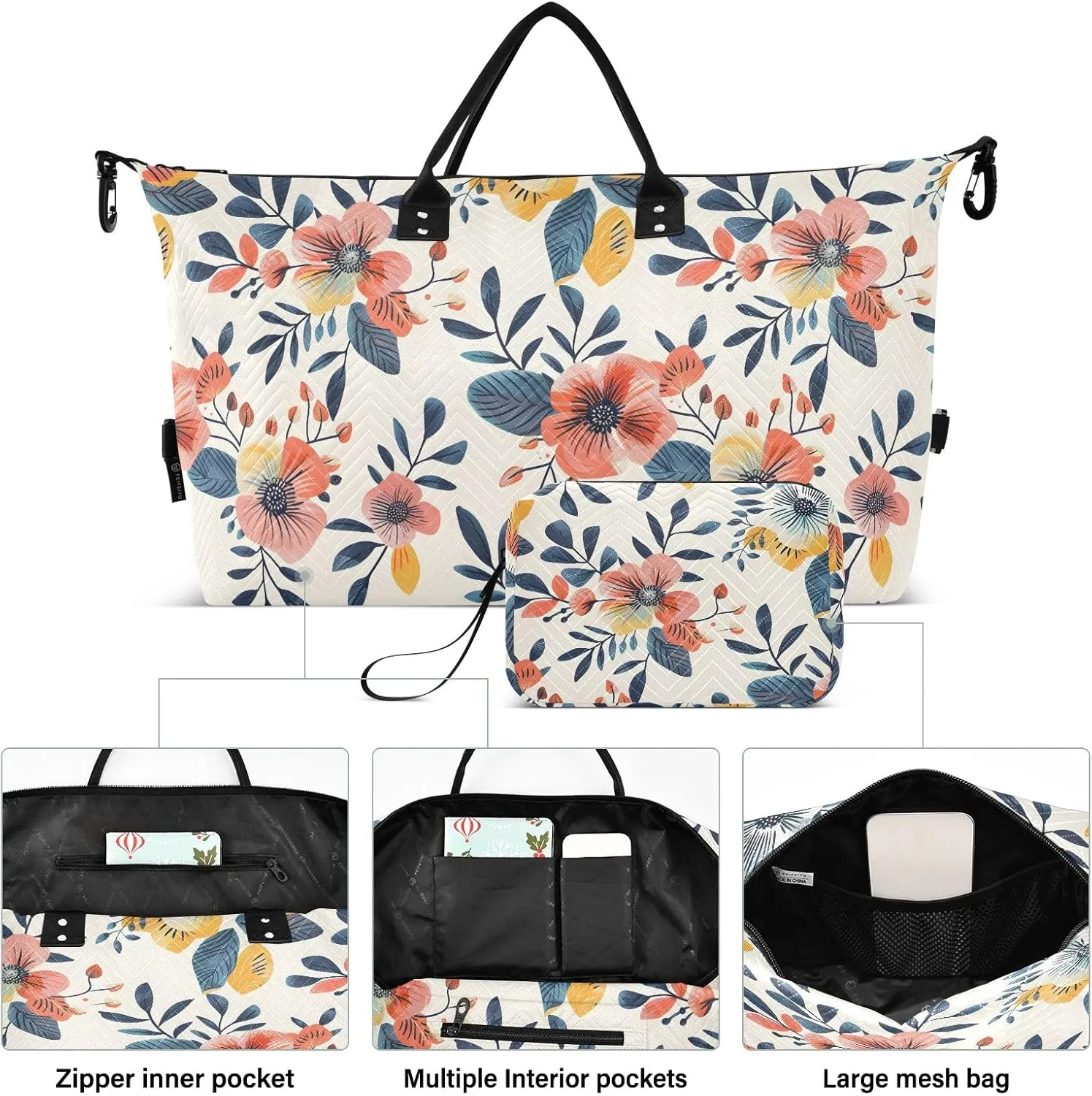 senya Weekender Bags Travel Duffel Gym Bag Florals Vintage Carry on Overnight Tote Bag with Toiletry Bag for Airplane Travel Trip Gym Yoga