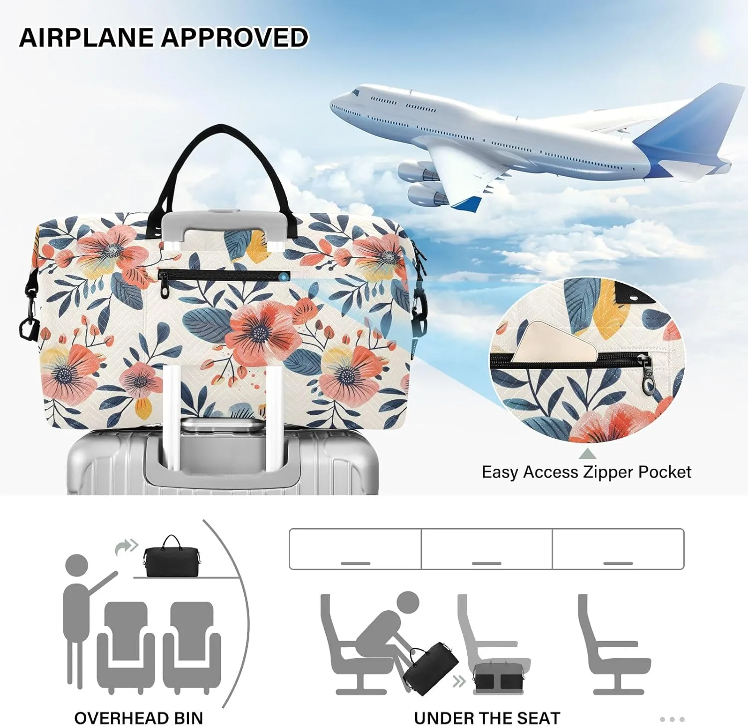 senya Weekender Bags Travel Duffel Gym Bag Florals Vintage Carry on Overnight Tote Bag with Toiletry Bag for Airplane Travel Trip Gym Yoga