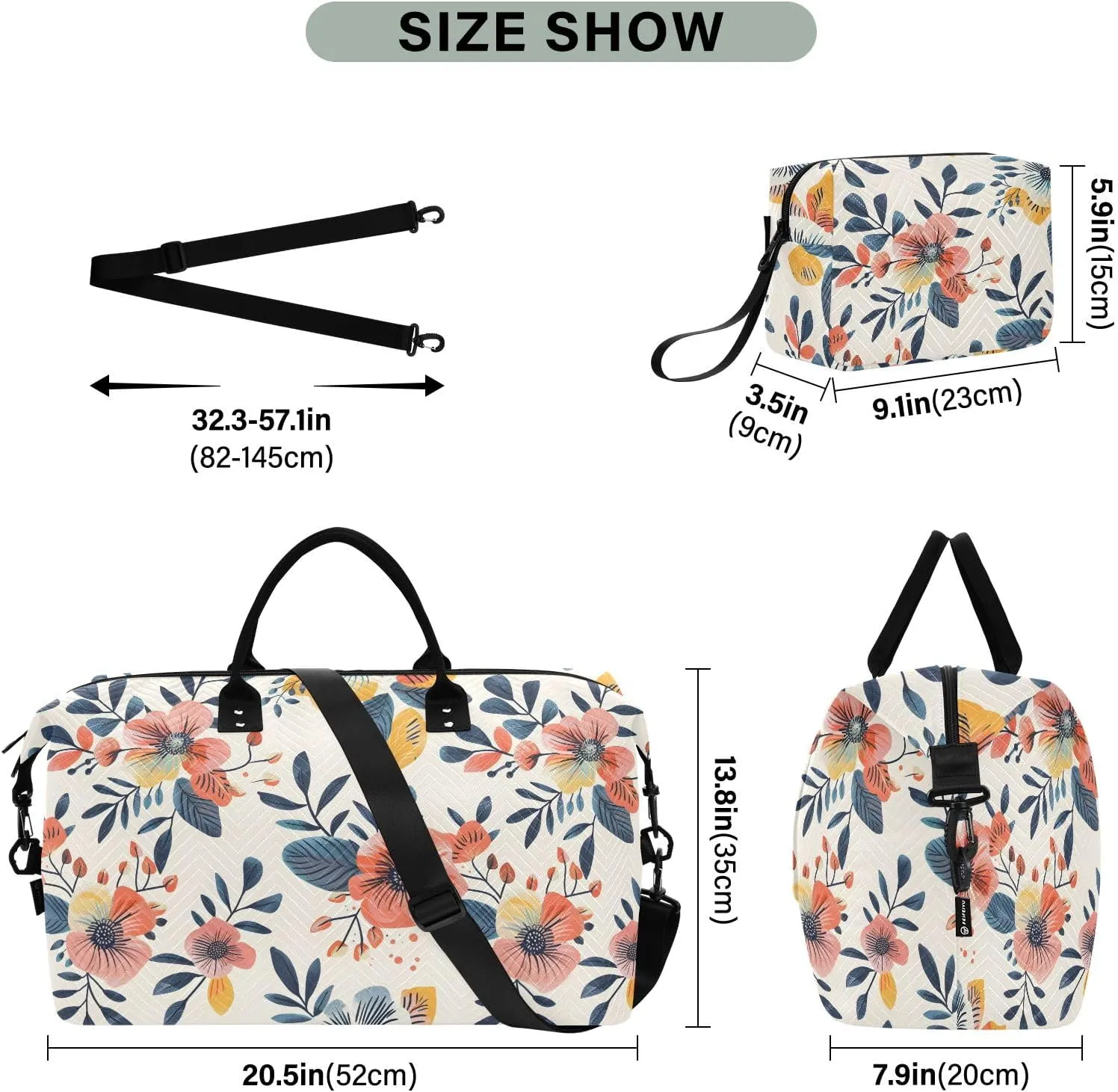 senya Weekender Bags Travel Duffel Gym Bag Florals Vintage Carry on Overnight Tote Bag with Toiletry Bag for Airplane Travel Trip Gym Yoga