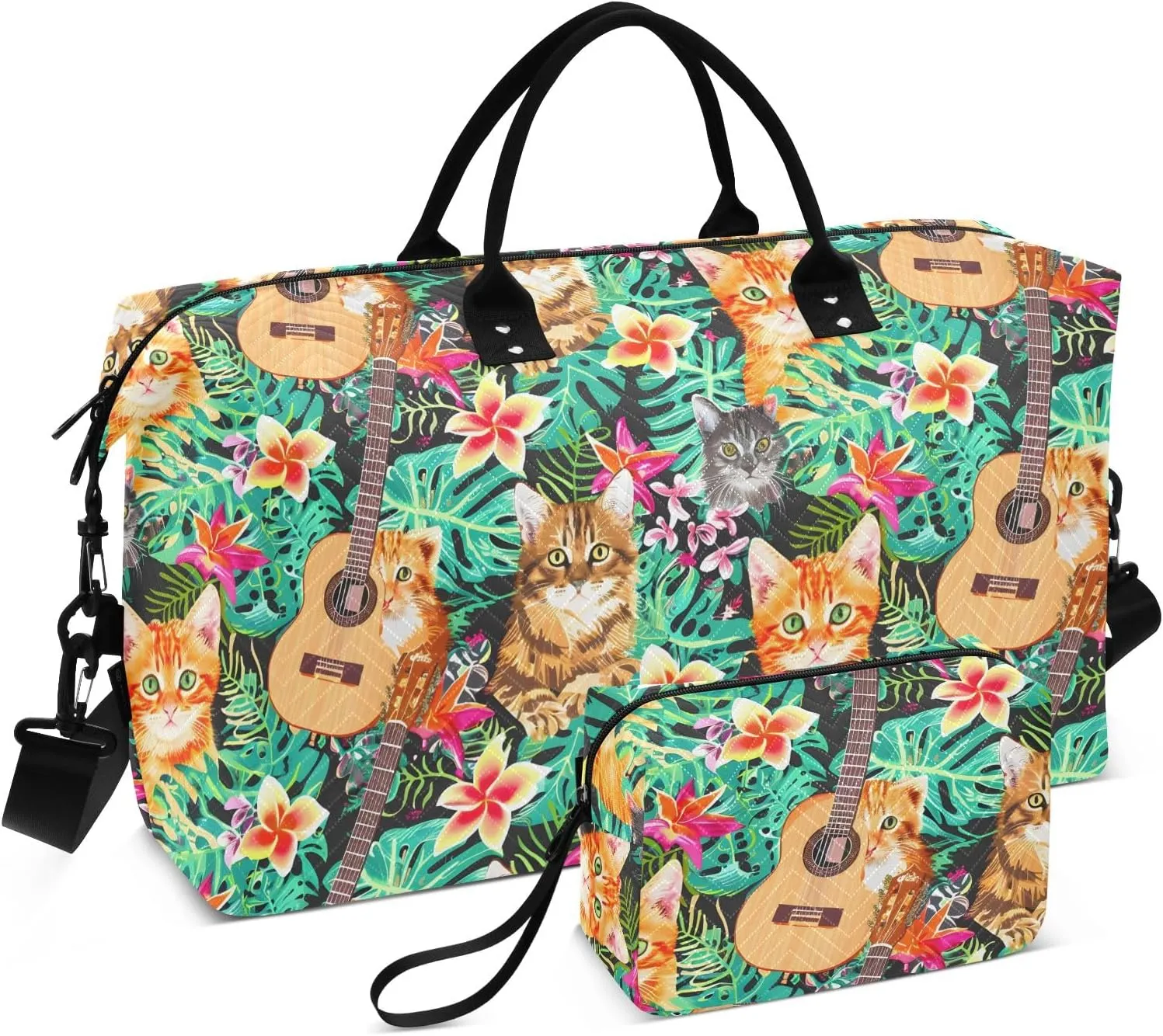 senya Weekender Bags Travel Duffel Gym Bag Hawaiian Orange Cat Grey Tabby Cat Face Carry on Overnight Tote Bag with Toiletry Bag for Airplane Travel Trip Gym Yoga, g366810519p1006c1071s2442
