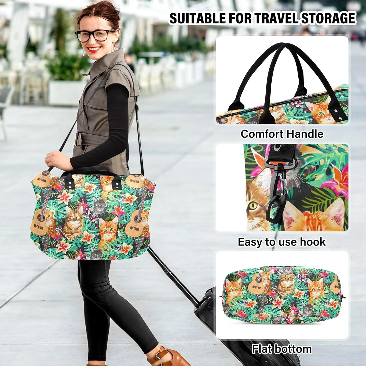 senya Weekender Bags Travel Duffel Gym Bag Hawaiian Orange Cat Grey Tabby Cat Face Carry on Overnight Tote Bag with Toiletry Bag for Airplane Travel Trip Gym Yoga, g366810519p1006c1071s2442
