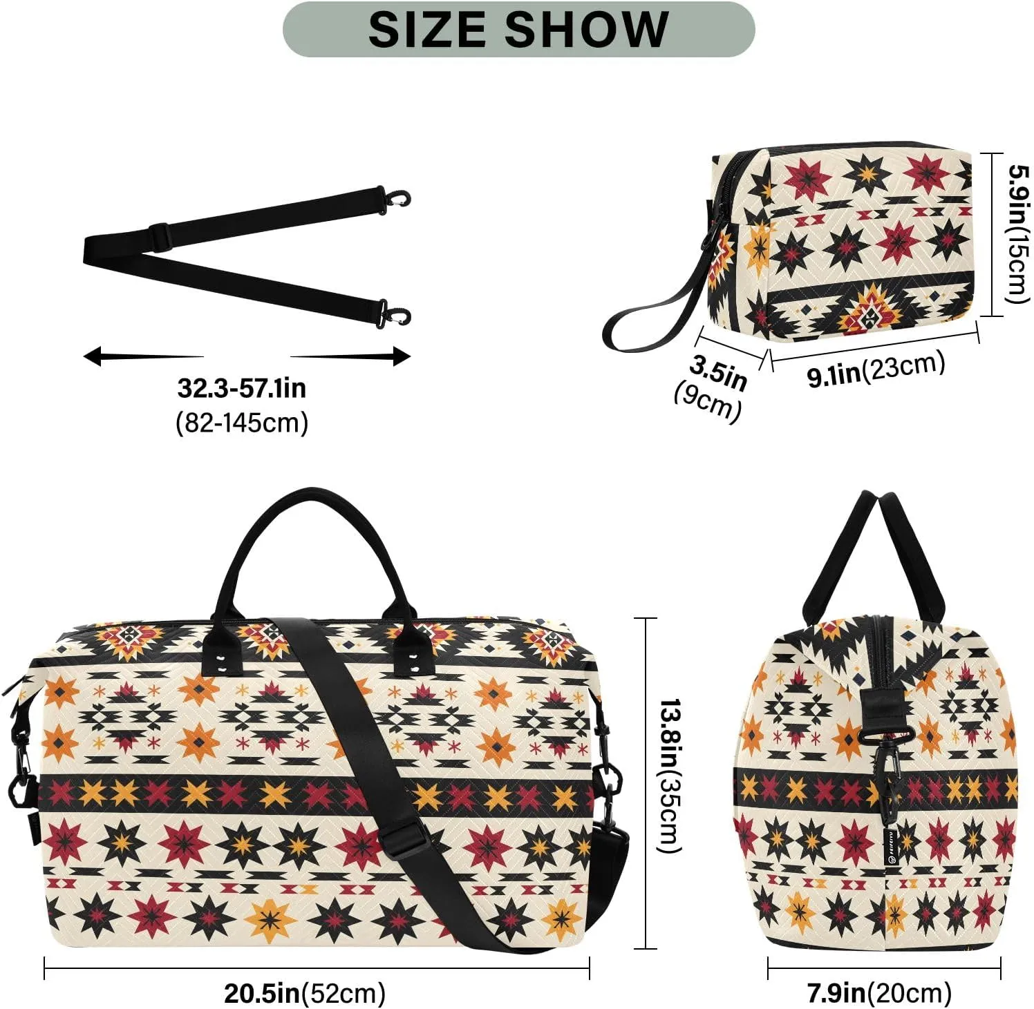 senya Weekender Bags Travel Duffel Gym Bag Indian Aztc Western Carry on Overnight Tote Bag with Toiletry Bag for Airplane Travel Trip Gym Yoga