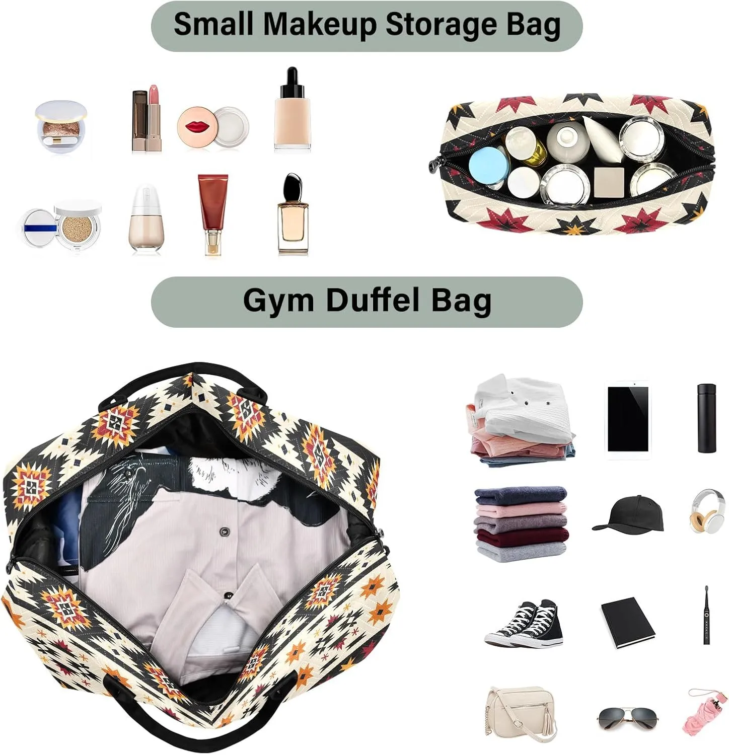 senya Weekender Bags Travel Duffel Gym Bag Indian Aztc Western Carry on Overnight Tote Bag with Toiletry Bag for Airplane Travel Trip Gym Yoga