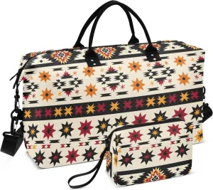 senya Weekender Bags Travel Duffel Gym Bag Indian Aztc Western Carry on Overnight Tote Bag with Toiletry Bag for Airplane Travel Trip Gym Yoga