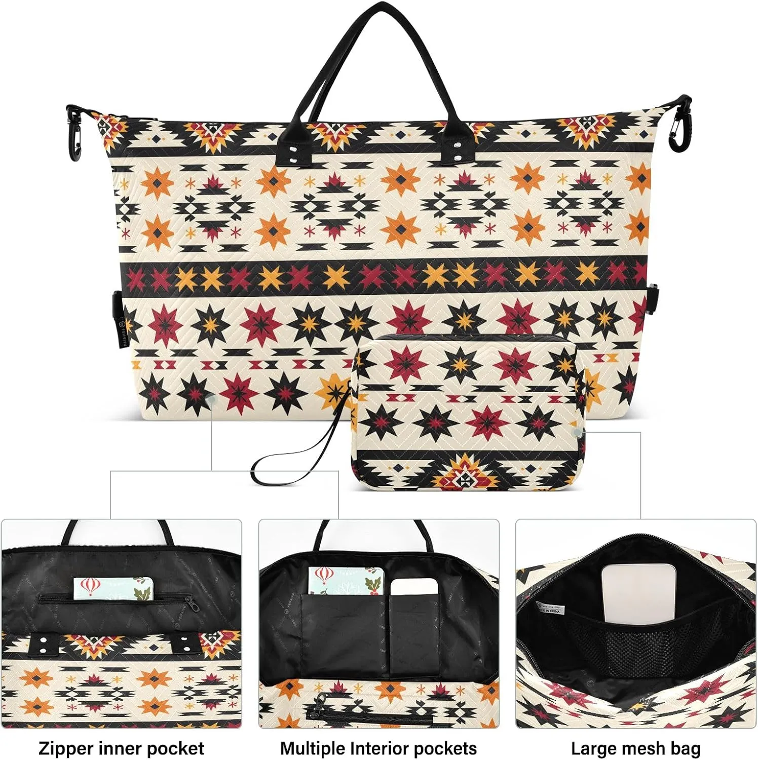 senya Weekender Bags Travel Duffel Gym Bag Indian Aztc Western Carry on Overnight Tote Bag with Toiletry Bag for Airplane Travel Trip Gym Yoga