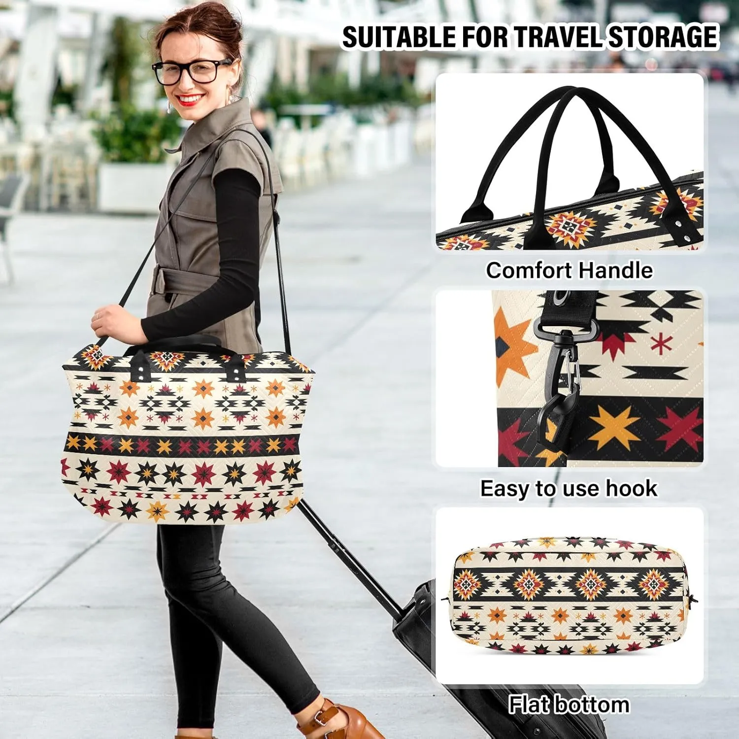 senya Weekender Bags Travel Duffel Gym Bag Indian Aztc Western Carry on Overnight Tote Bag with Toiletry Bag for Airplane Travel Trip Gym Yoga
