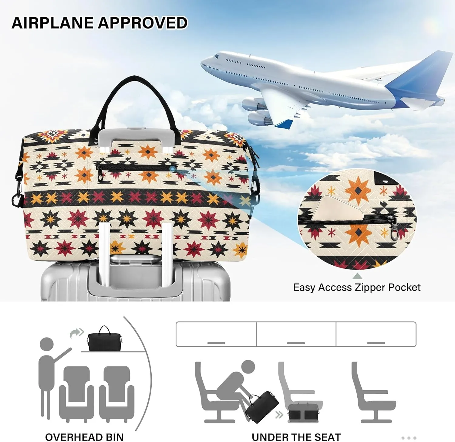 senya Weekender Bags Travel Duffel Gym Bag Indian Aztc Western Carry on Overnight Tote Bag with Toiletry Bag for Airplane Travel Trip Gym Yoga