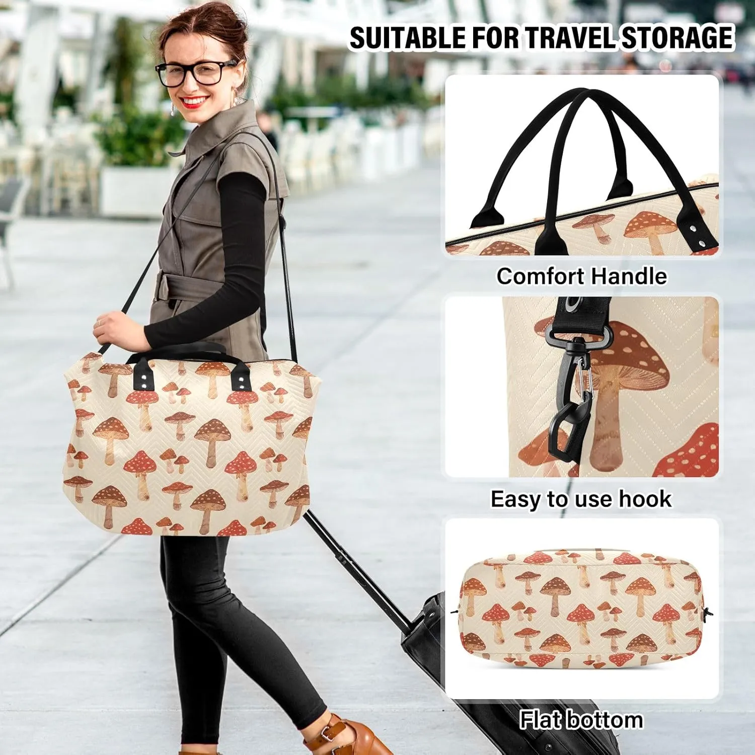 senya Weekender Bags Travel Duffel Gym Bag Mushrooms Retro Carry on Overnight Tote Bag with Toiletry Bag for Airplane Travel Trip Gym Yoga