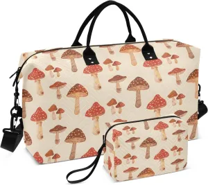 senya Weekender Bags Travel Duffel Gym Bag Mushrooms Retro Carry on Overnight Tote Bag with Toiletry Bag for Airplane Travel Trip Gym Yoga