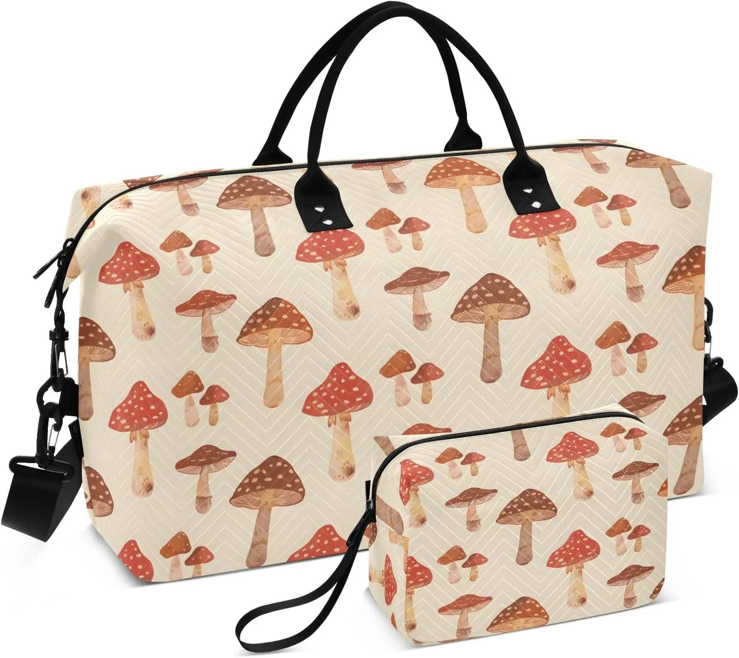 senya Weekender Bags Travel Duffel Gym Bag Mushrooms Retro Carry on Overnight Tote Bag with Toiletry Bag for Airplane Travel Trip Gym Yoga