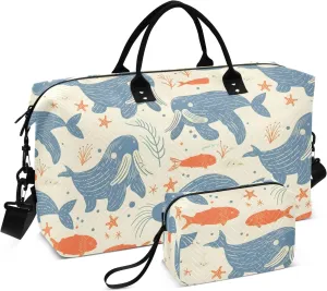 senya Weekender Bags Travel Duffel Gym Bag Pattern with Walrus and Fish and Sea Stars Carry on Overnight Tote Bag with Toiletry Bag for Airplane Travel Trip Gym Yoga, g366813491p1006c1071s2442