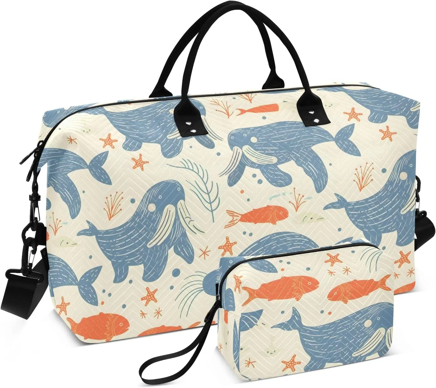 senya Weekender Bags Travel Duffel Gym Bag Pattern with Walrus and Fish and Sea Stars Carry on Overnight Tote Bag with Toiletry Bag for Airplane Travel Trip Gym Yoga, g366813491p1006c1071s2442