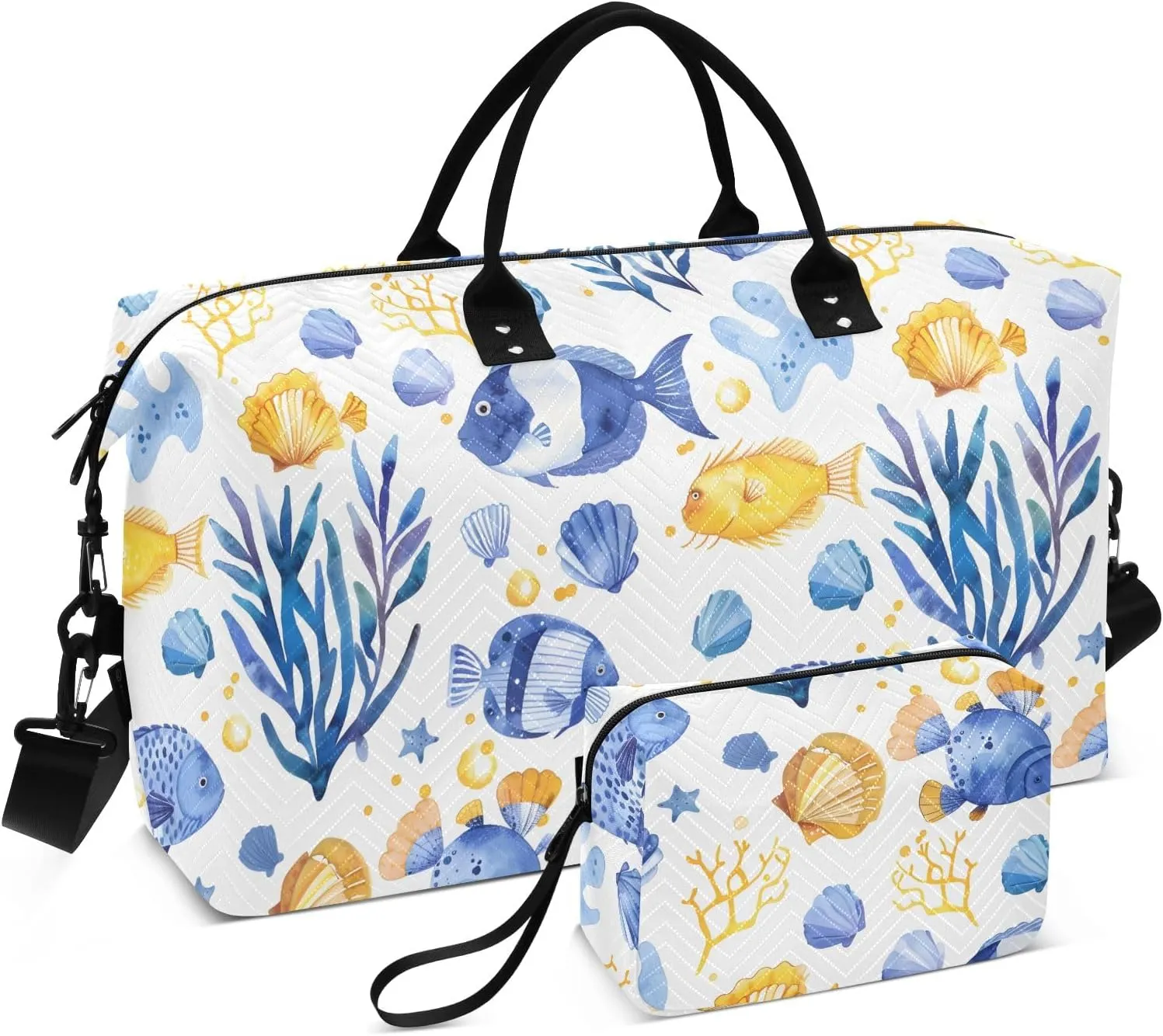 senya Weekender Bags Travel Duffel Gym Bag Seaweeds Fish Seashells Carry on Overnight Tote Bag with Toiletry Bag for Airplane Travel Trip Gym Yoga, g366823345p1006c1071s2442