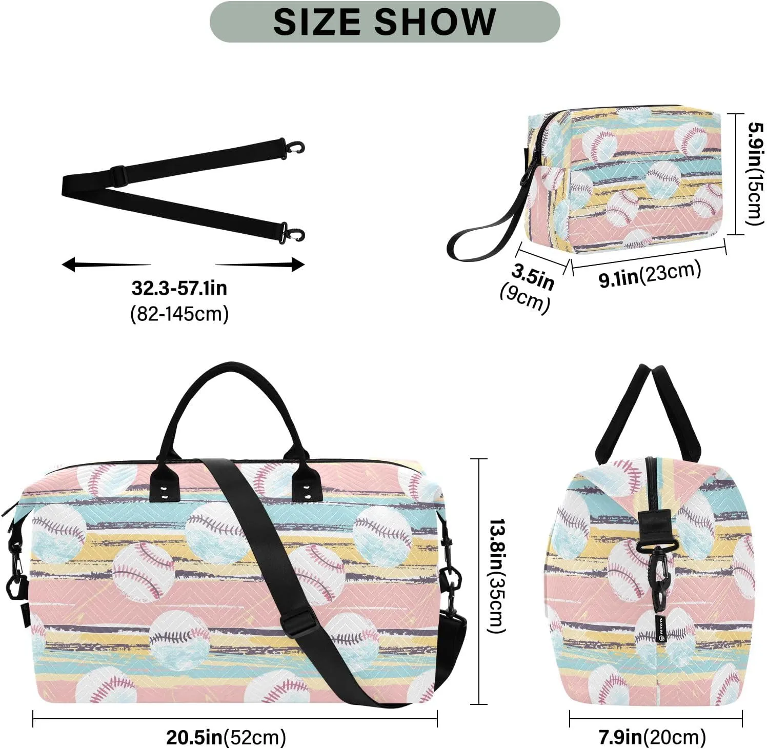 senya Weekender Bags Travel Duffel Gym Bag Stripes Baseball Carry on Overnight Tote Bag with Toiletry Bag for Airplane Travel Trip Gym Yoga