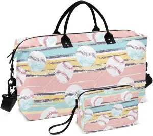 senya Weekender Bags Travel Duffel Gym Bag Stripes Baseball Carry on Overnight Tote Bag with Toiletry Bag for Airplane Travel Trip Gym Yoga