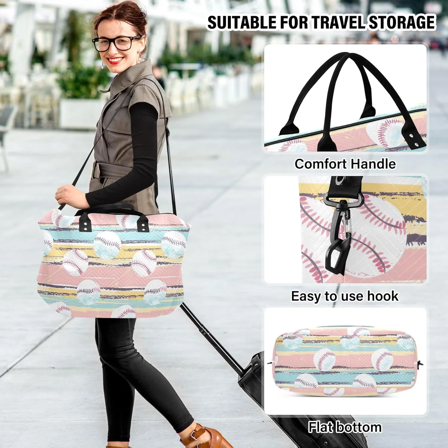 senya Weekender Bags Travel Duffel Gym Bag Stripes Baseball Carry on Overnight Tote Bag with Toiletry Bag for Airplane Travel Trip Gym Yoga