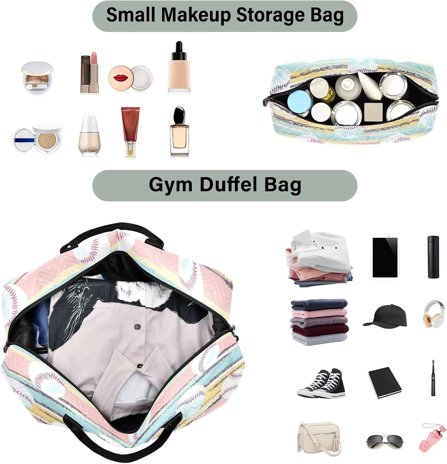 senya Weekender Bags Travel Duffel Gym Bag Stripes Baseball Carry on Overnight Tote Bag with Toiletry Bag for Airplane Travel Trip Gym Yoga