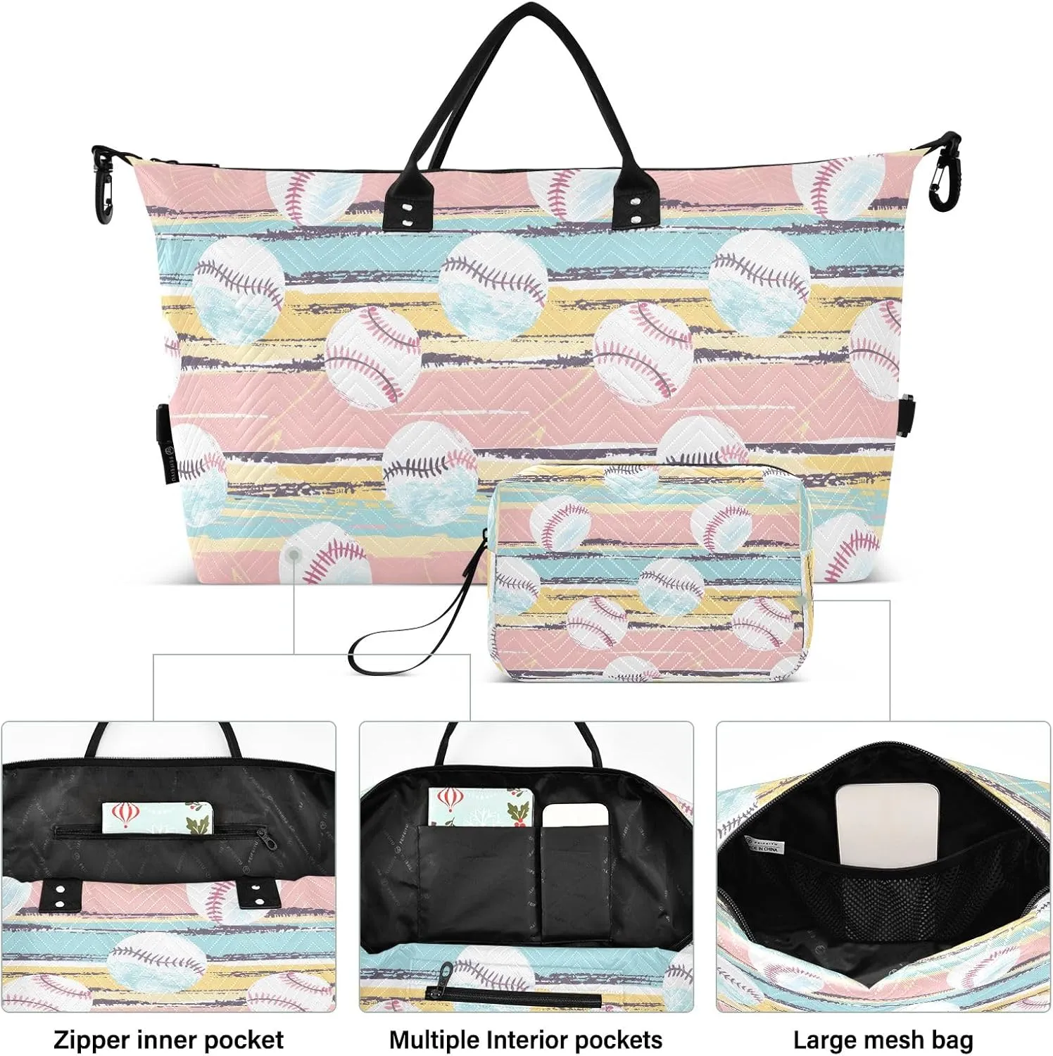 senya Weekender Bags Travel Duffel Gym Bag Stripes Baseball Carry on Overnight Tote Bag with Toiletry Bag for Airplane Travel Trip Gym Yoga