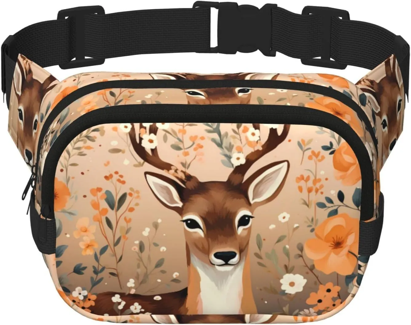 Serious deer Fitness travel shoulder bag, fashionable and casual waist bag, square double-layer waist bag