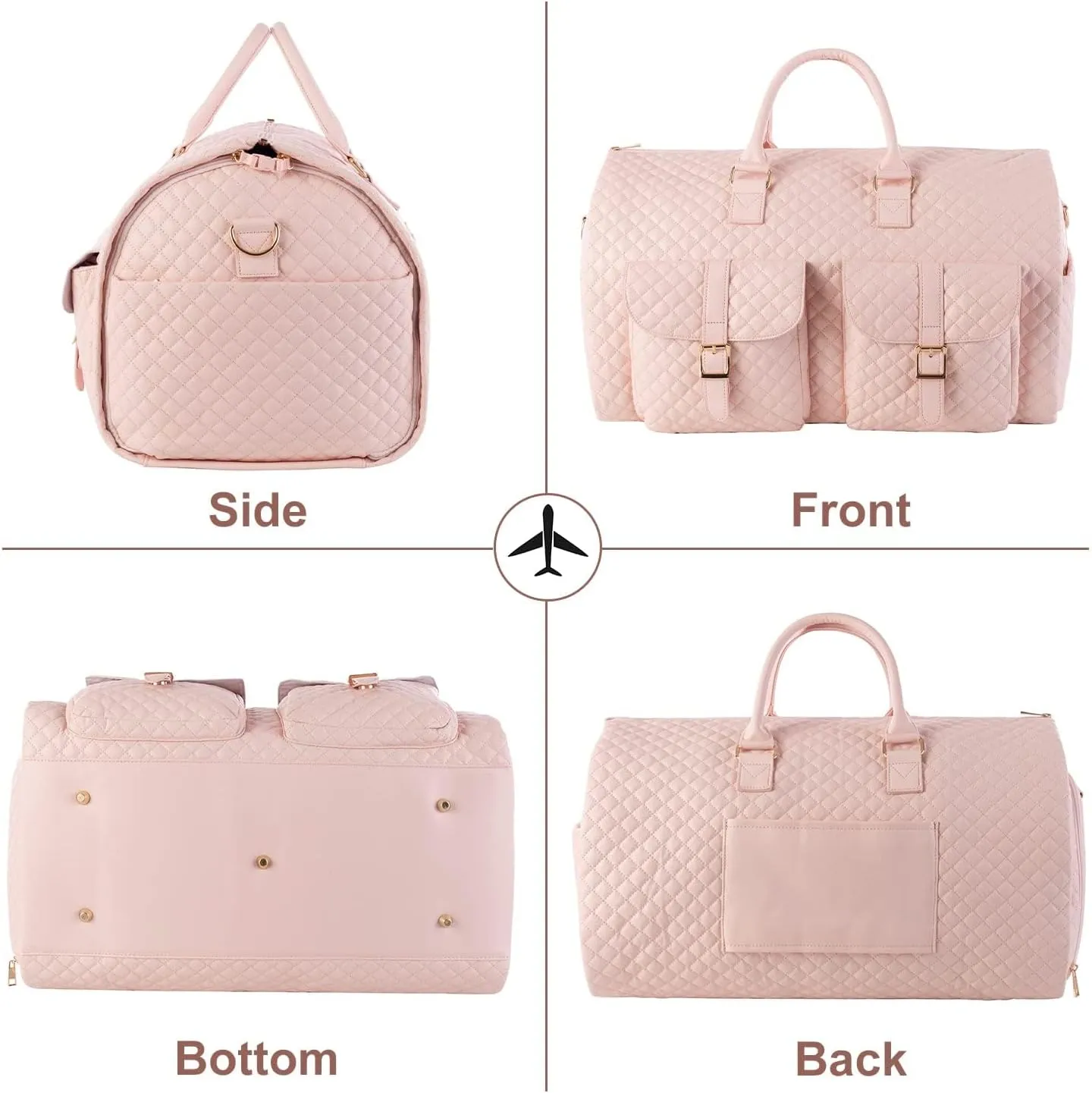seyfocnia Convertible Carry on Garment Bag for Women,Large Garment Duffel Bag for Travel Duffel Bag with Shoe Pouch, 2 in 1 Hanging Suitcase Suit Travel Bags Pink