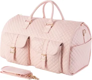 seyfocnia Convertible Carry on Garment Bag for Women,Large Garment Duffel Bag for Travel Duffel Bag with Shoe Pouch, 2 in 1 Hanging Suitcase Suit Travel Bags Pink