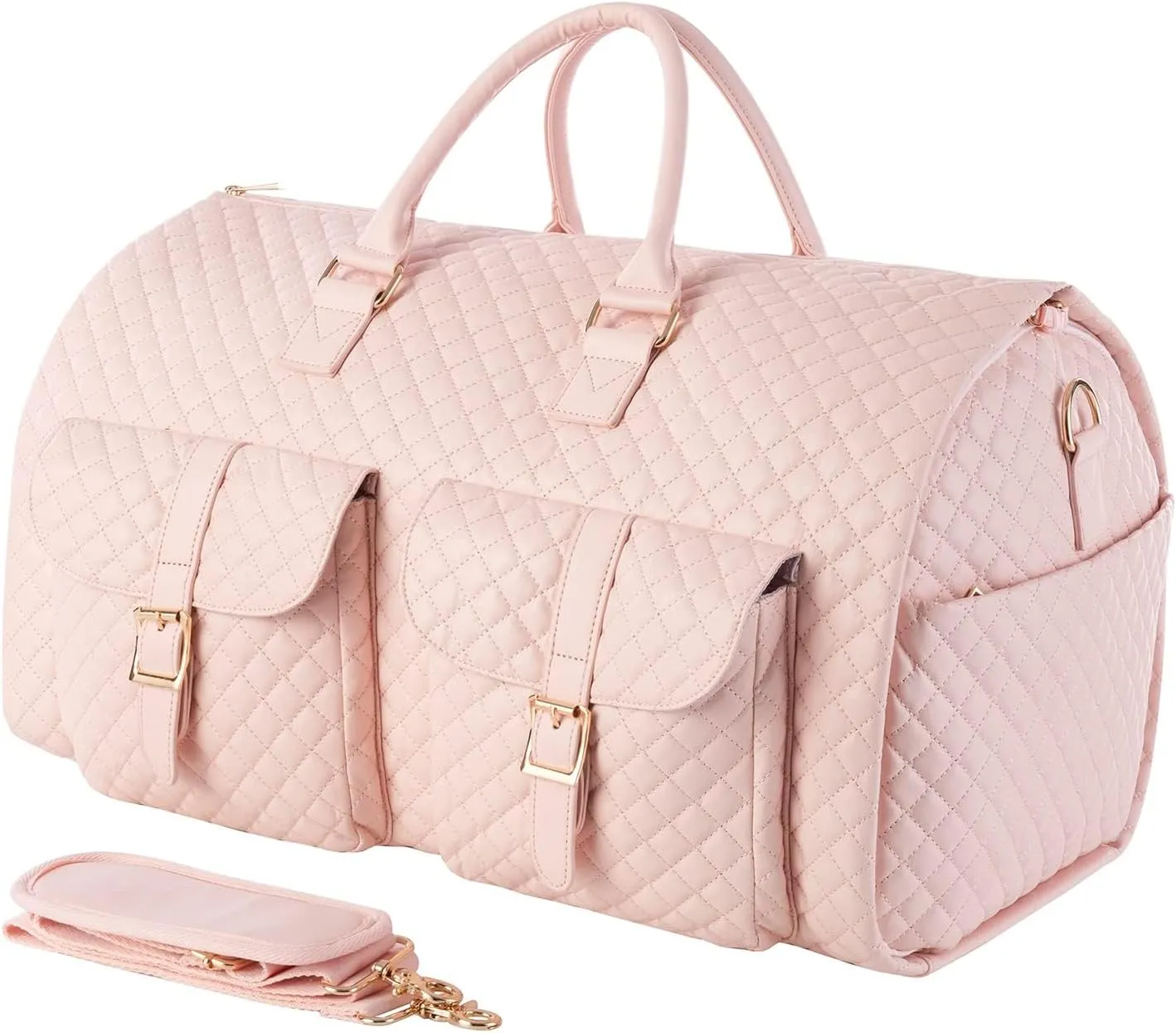 seyfocnia Convertible Carry on Garment Bag for Women,Large Garment Duffel Bag for Travel Duffel Bag with Shoe Pouch, 2 in 1 Hanging Suitcase Suit Travel Bags Pink