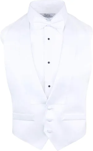 S.H. Churchill & Co. White Low Cut Satin Backless Tuxedo Vest & Bow Tie - 3 Button Front