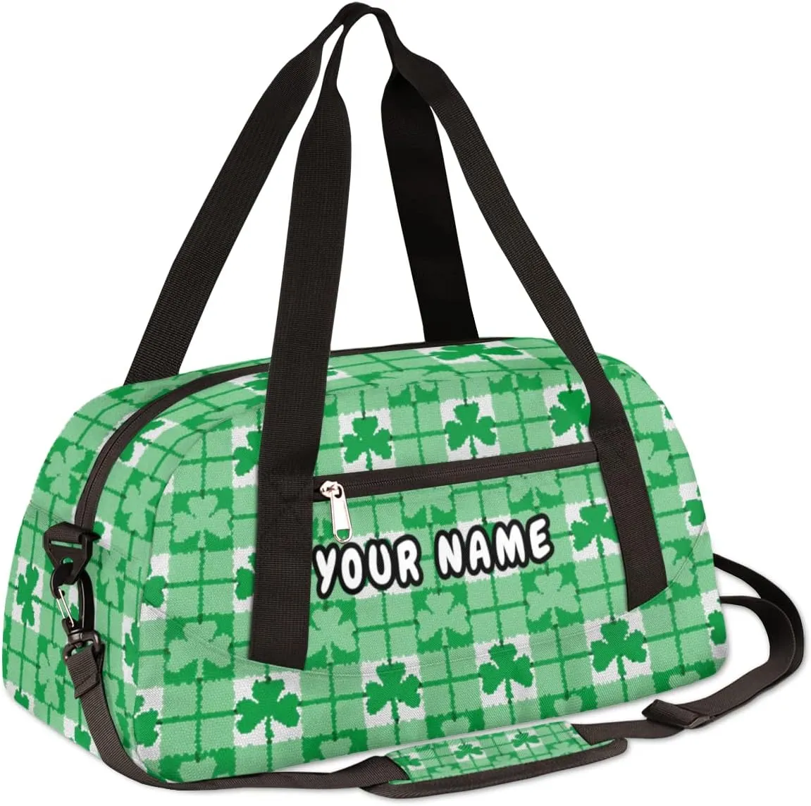 Shamrock Personalized Kids Duffel Bag for Girls Boys, Clovers Debris Custom Name Dance Bag Overnight Small Duffel Bag Carry On Sports Travel Bag for School Practice Gymnastics Ballet