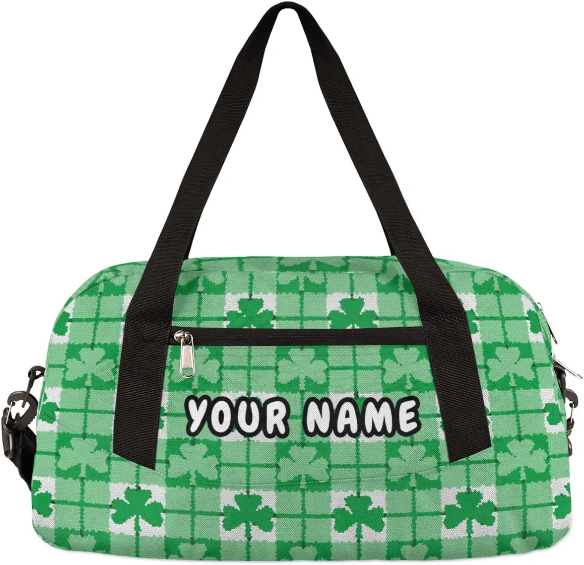 Shamrock Personalized Kids Duffel Bag for Girls Boys, Clovers Debris Custom Name Dance Bag Overnight Small Duffel Bag Carry On Sports Travel Bag for School Practice Gymnastics Ballet