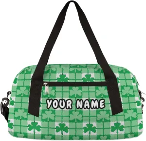 Shamrock Personalized Kids Duffel Bag for Girls Boys, Clovers Debris Custom Name Dance Bag Overnight Small Duffel Bag Carry On Sports Travel Bag for School Practice Gymnastics Ballet