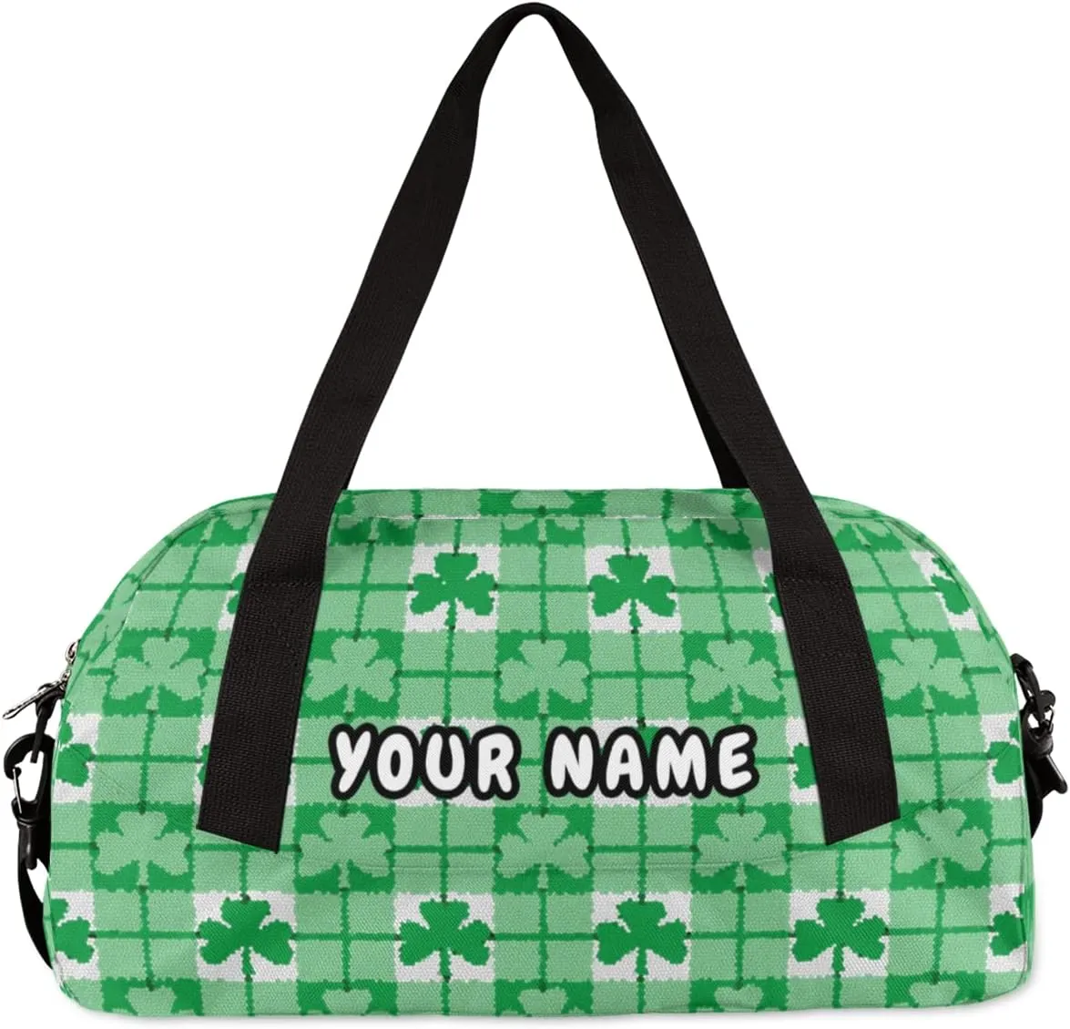 Shamrock Personalized Kids Duffel Bag for Girls Boys, Clovers Debris Custom Name Dance Bag Overnight Small Duffel Bag Carry On Sports Travel Bag for School Practice Gymnastics Ballet